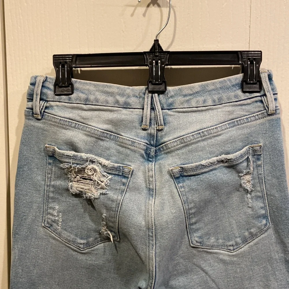 Good American High Rise Light Wash Factory Distressed Women's Blue Jeans…